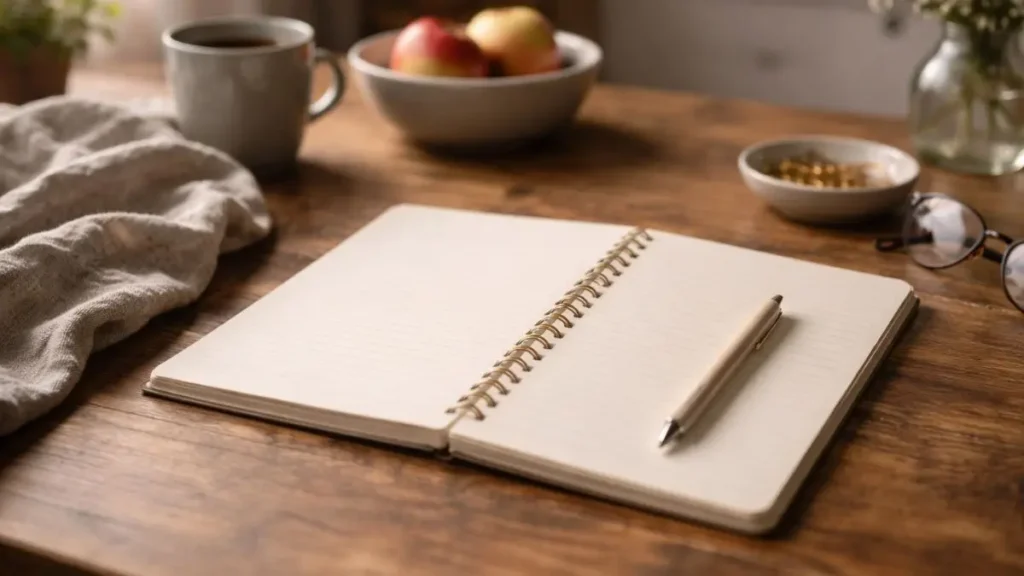 A blank notebook symbolising a low-pressure reset