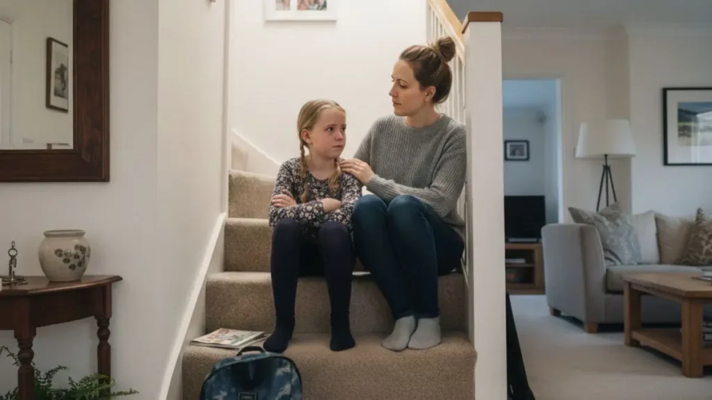Parent calmly supporting a child with big emotions