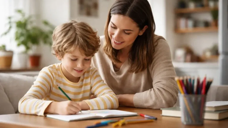 Neurodiversity image of a Parent sitting calmly with their child at home, reflecting a supportive and understanding family environment.