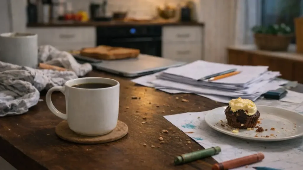 Quiet family home scene at the end of the day.