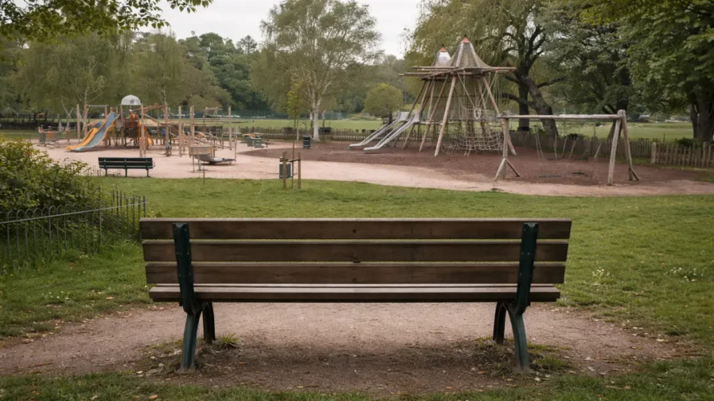 Being a dad to a neurodivergent child: what surprised me 3 Empty park bench facing an empty playground.