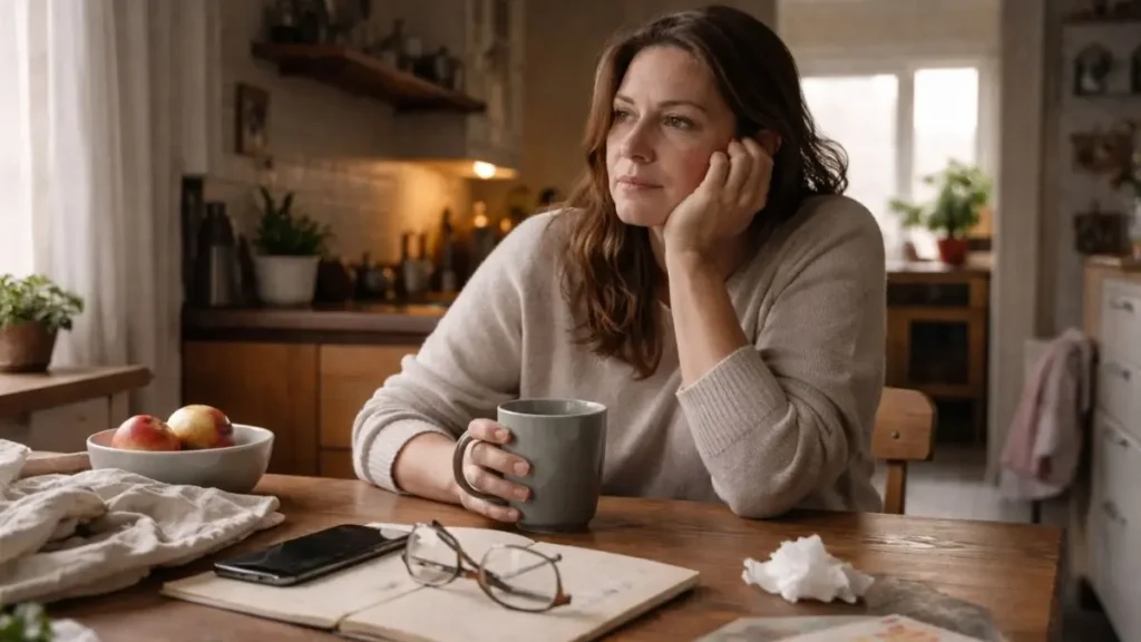 A parent taking a quiet moment at home after a challenging year