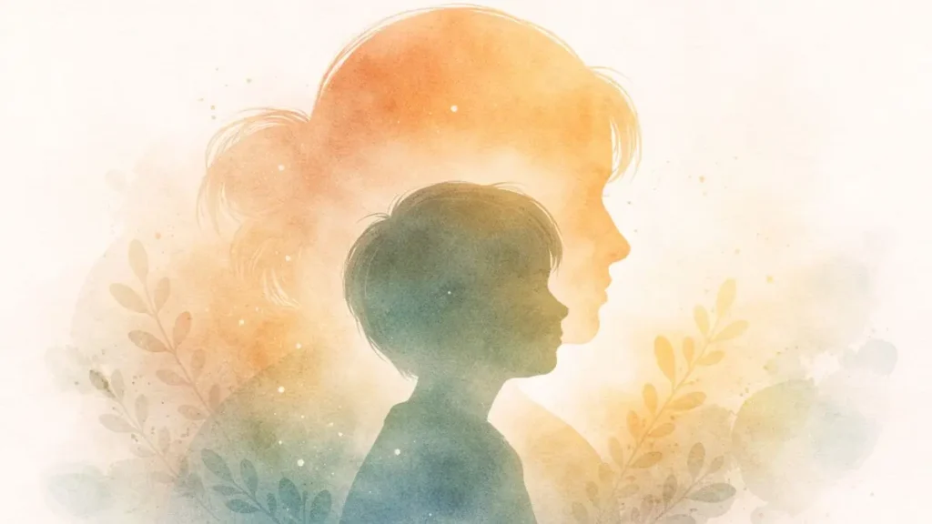 Soft illustration of overlapping adult and child silhouettes