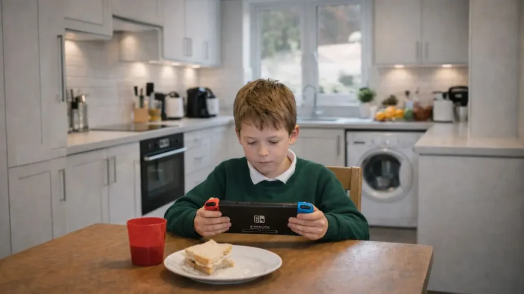 A simple after-school routine that works (without the stress) 3 Child having a snack quietly at kitchen table after school.